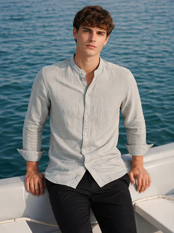 Men's Grey Regular Fit Textured Resort Wear Shirt